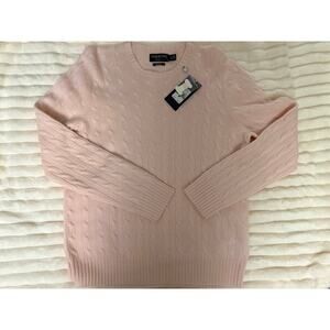 Pink Pony Ralph Lauren 100% Italian yarn Cashmere Cable Knit Sweater Women L NWT
